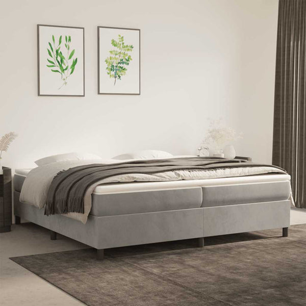 vidaXL Lit tapissier avec matelas Gris clair 200x200 cm Velours