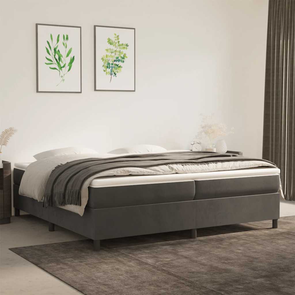 vidaXL Lit tapissier avec matelas Gris foncé 200x200 cm Velours