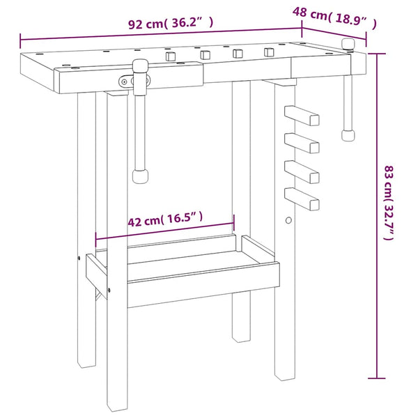 vidaXL Établi avec étaux 92x48x83 cm Bois d'acacia massif