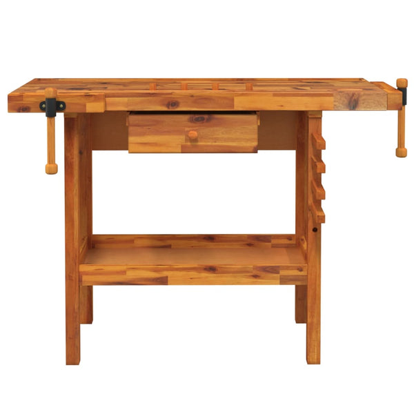 Werkbank mit Schublade und Schraubstöcken 124 x 52 x 83 cm Massivholz Akazie