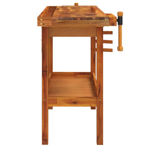 Werkbank mit Schublade und Schraubstöcken 124 x 52 x 83 cm Massivholz Akazie