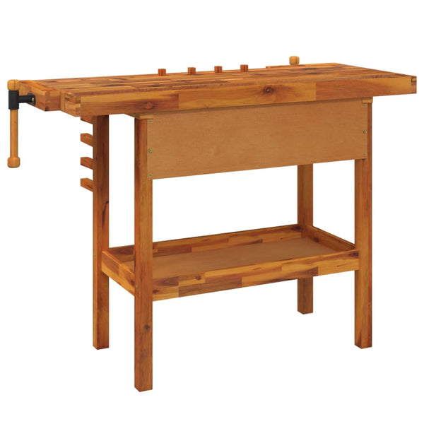 Werkbank mit Schublade und Schraubstöcken 124 x 52 x 83 cm Massivholz Akazie