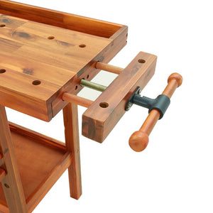 Werkbank mit Schublade und Schraubstöcken 124 x 52 x 83 cm Massivholz Akazie