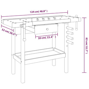 Werkbank mit Schublade und Schraubstöcken 124 x 52 x 83 cm Massivholz Akazie