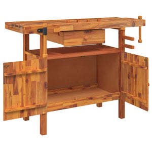 Werkbank mit Schublade und Schraubstöcken 124 x 52 x 83 cm Massivholz Akazie