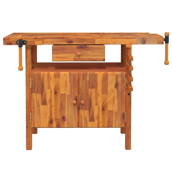 Werkbank mit Schublade und Schraubstöcken 124 x 52 x 83 cm Massivholz Akazie