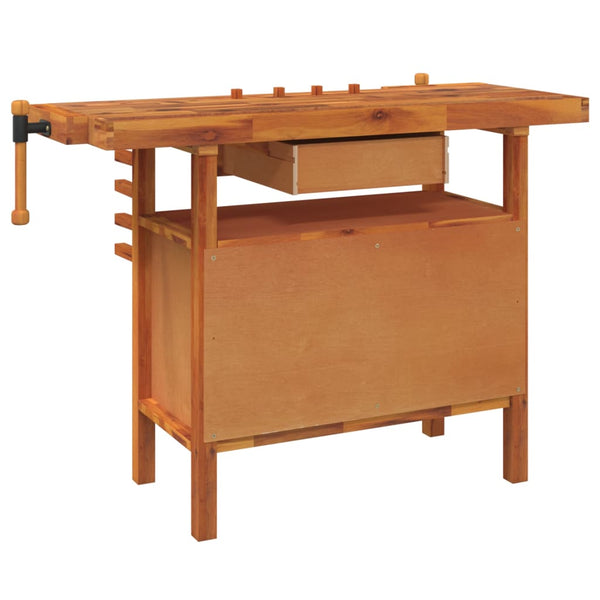 Werkbank mit Schublade und Schraubstöcken 124 x 52 x 83 cm Massivholz Akazie