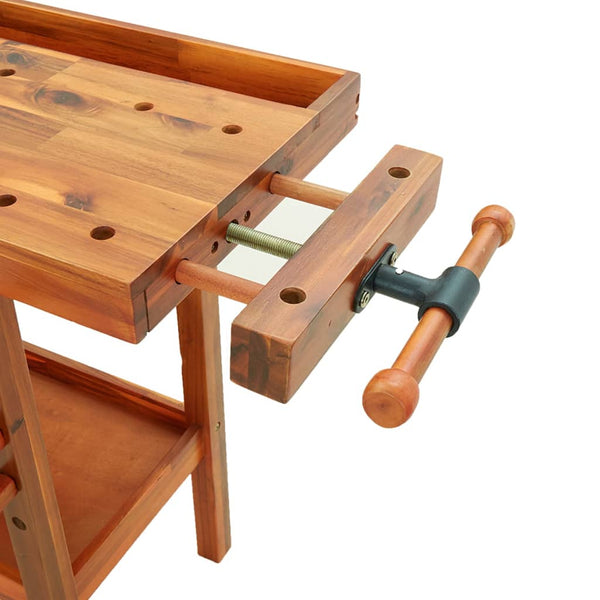 Werkbank mit Schublade und Schraubstöcken 124 x 52 x 83 cm Massivholz Akazie