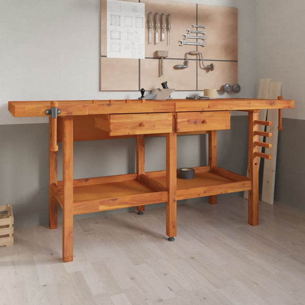 Werkbank mit Schubladen Schraubstöcken 192x62x83 cm Akazienholz