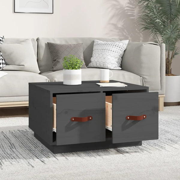 Grauer Couchtisch Kiefer Massivholz 60x53 cm