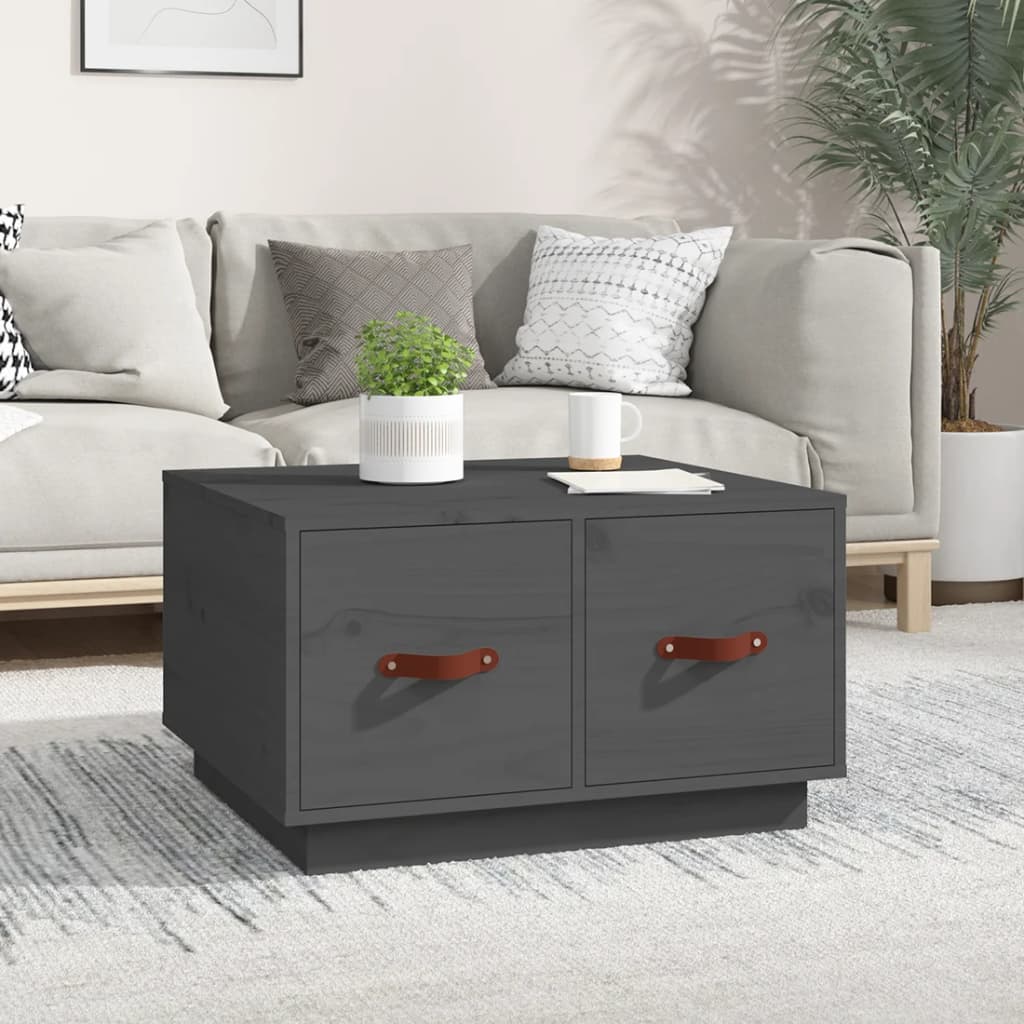 Grauer Couchtisch Kiefer Massivholz 60x53 cm