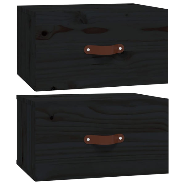 Wand-Nachttische Schwarz, 2er Set