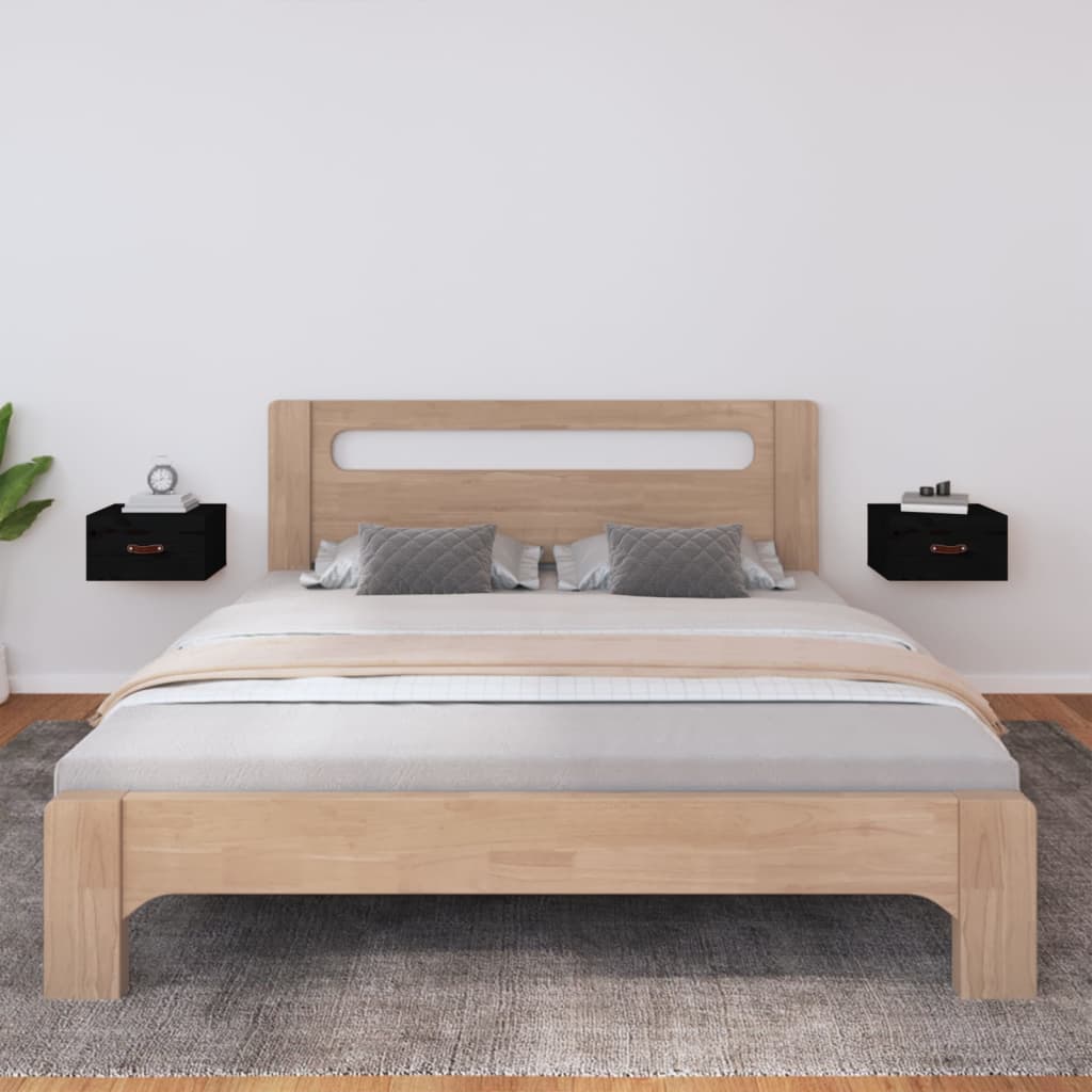 Wand-Nachttische Schwarz, 2er Set