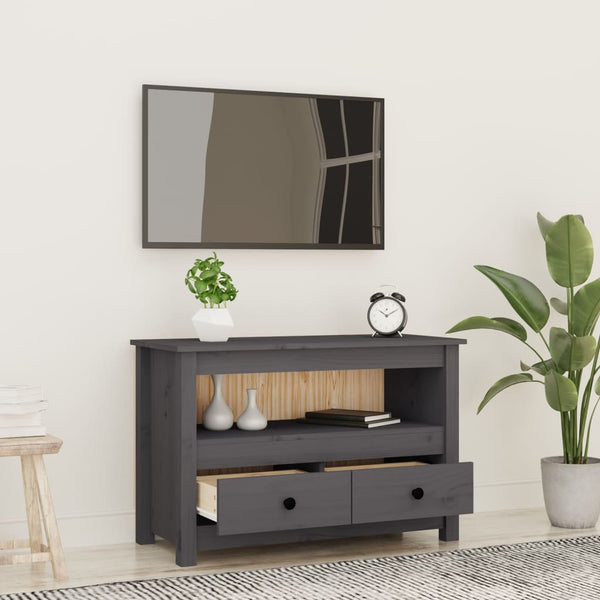 Grauer TV-Schrank Kiefer Massivholz 79 cm