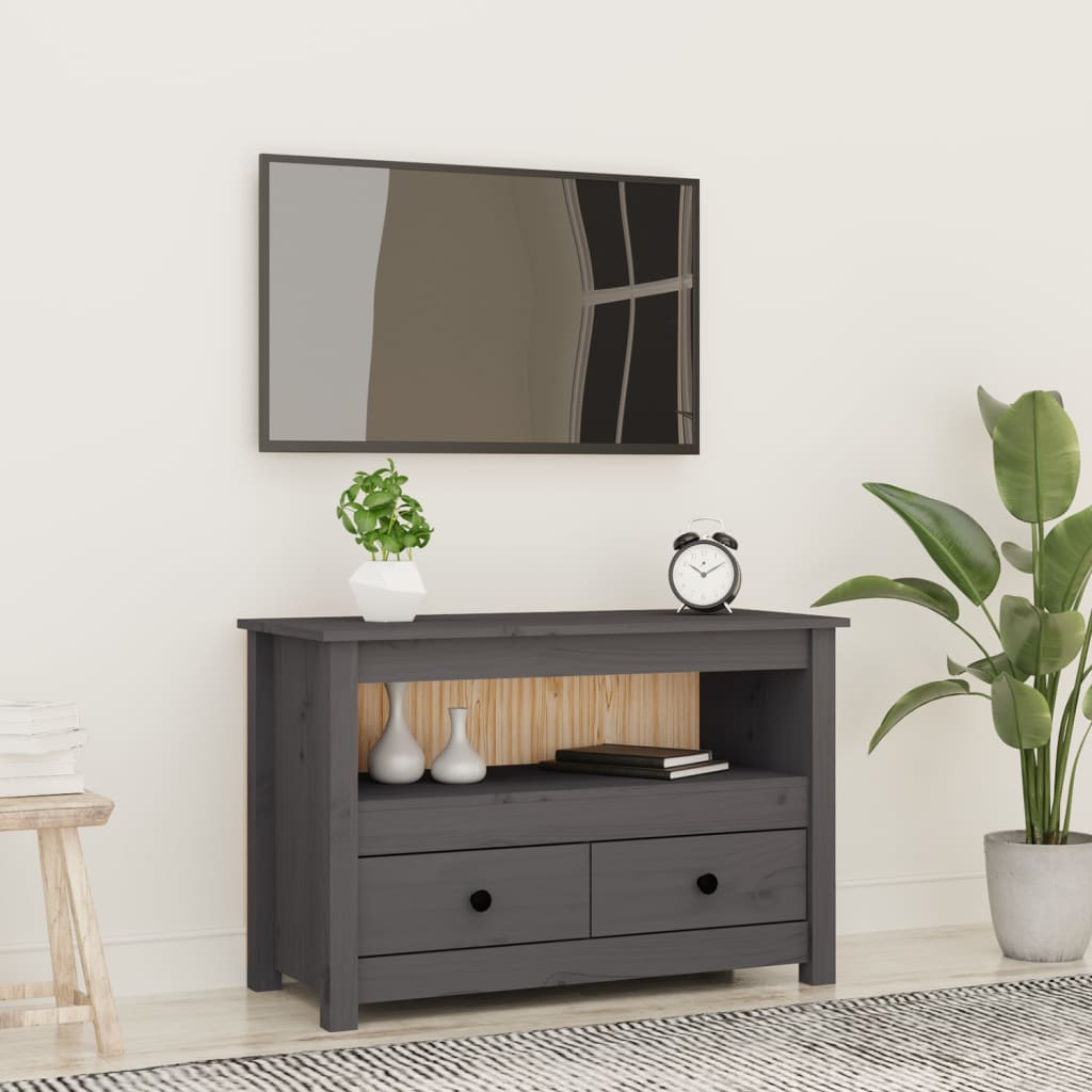 Grauer TV-Schrank Kiefer Massivholz 79 cm