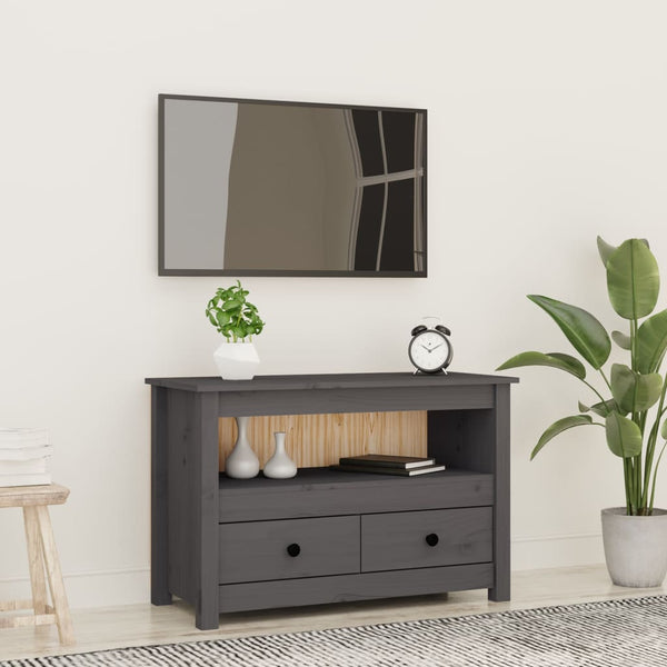 Grauer TV-Schrank Kiefer Massivholz 79 cm