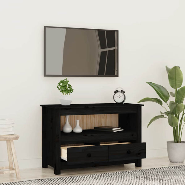 Schwarzer TV-Schrank Kiefer Massivholz 79cm