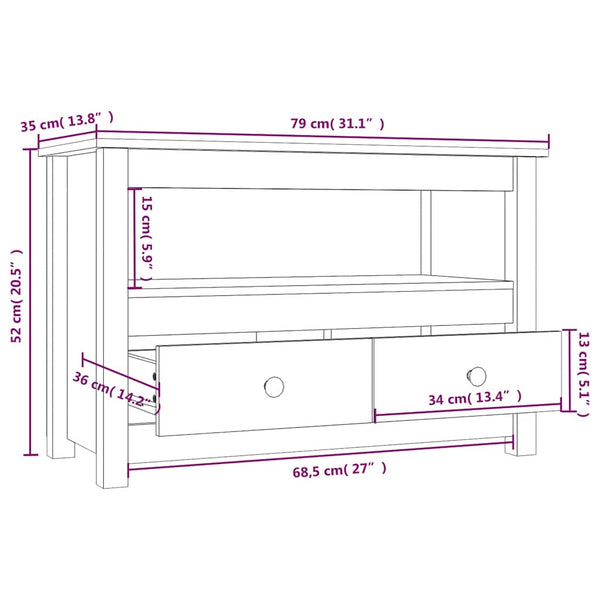 Schwarzer TV-Schrank Kiefer Massivholz 79cm