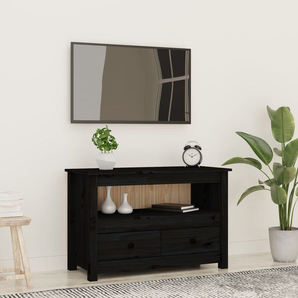 Schwarzer TV-Schrank Kiefer Massivholz 79cm