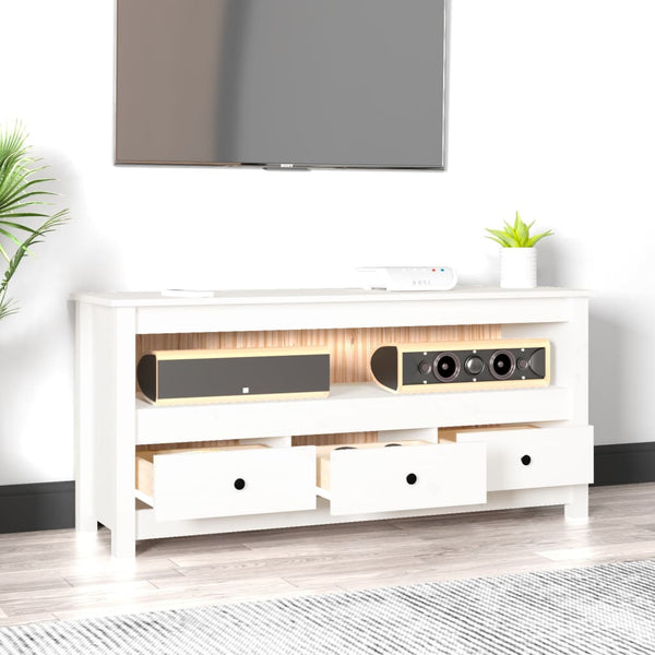 Weißer TV-Schrank Kiefer Massivholz 114cm