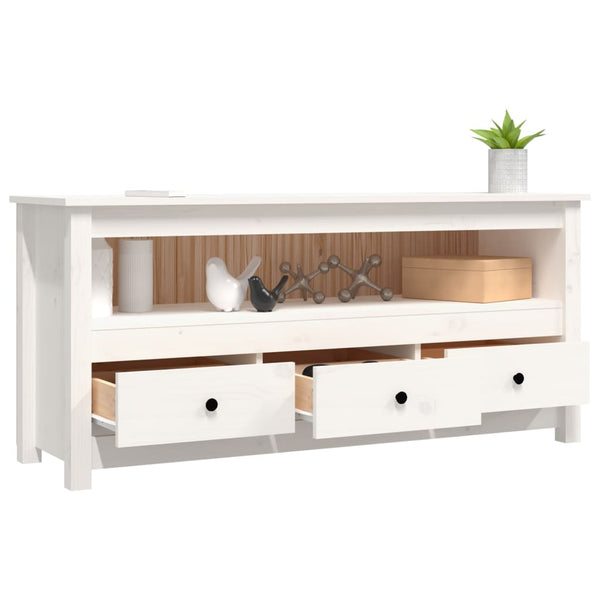 Weißer TV-Schrank Kiefer Massivholz 114cm