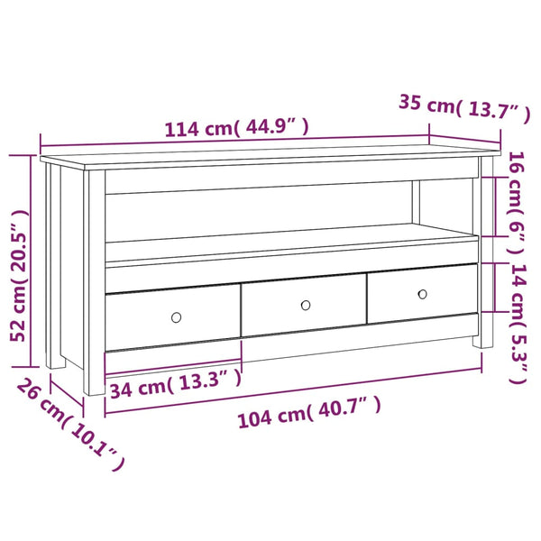 Schwarzer TV-Schrank Kiefer Massivholz 114cm