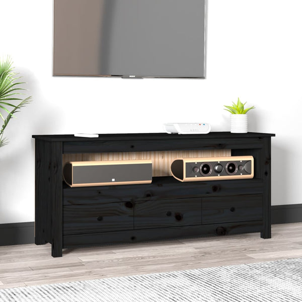 Schwarzer TV-Schrank Kiefer Massivholz 114cm
