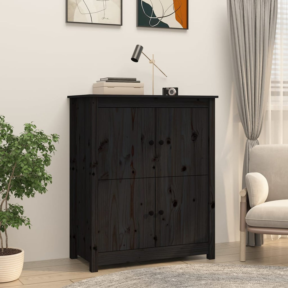 Schwarzes Kiefer Massivholz Sideboard 83x100cm