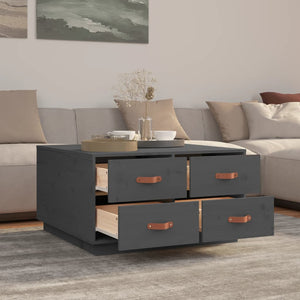 Grauer Couchtisch 80x80 cm Kiefer Massivholz