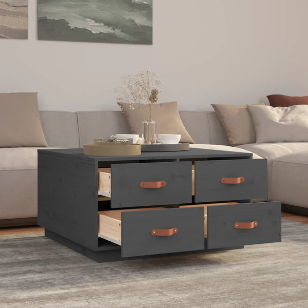 Grauer Couchtisch 80x80 cm Kiefer Massivholz