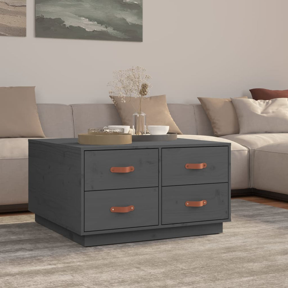 Grauer Couchtisch 80x80 cm Kiefer Massivholz