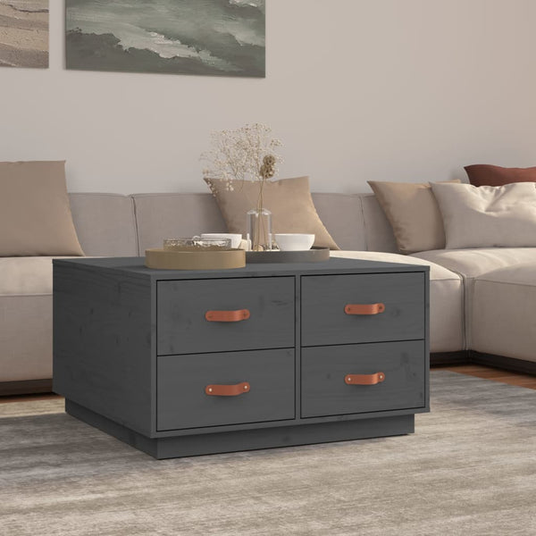 Grauer Couchtisch 80x80 cm Kiefer Massivholz