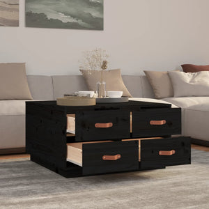 Schwarzer Couchtisch 80x80 cm Kiefer Massivholz