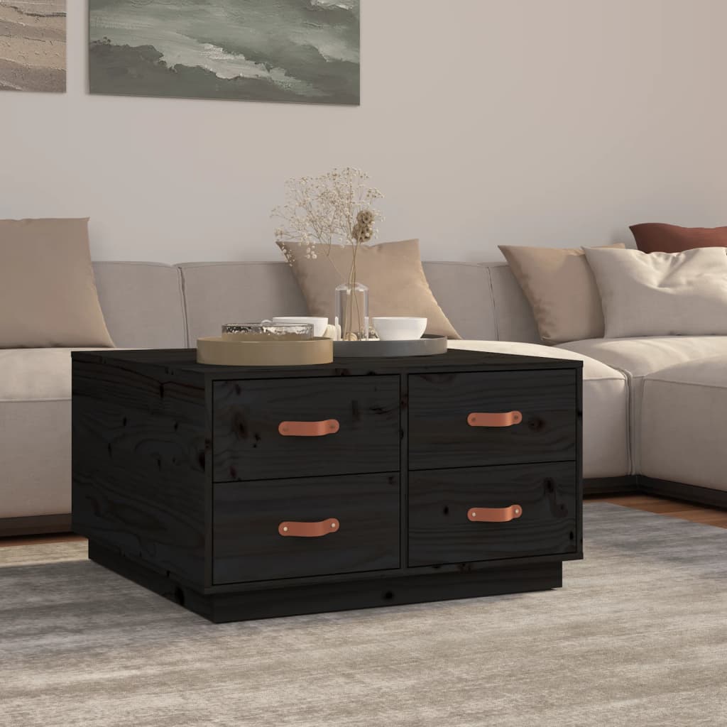 Schwarzer Couchtisch 80x80 cm Kiefer Massivholz