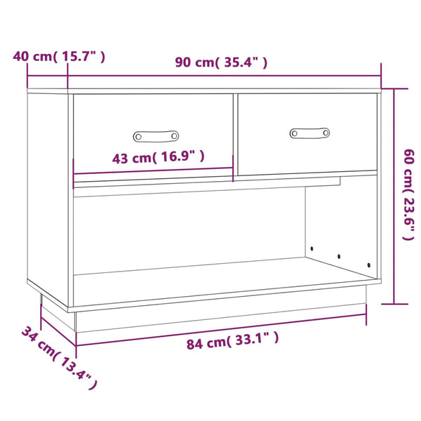 Grauer TV-Schrank 90x60cm Kiefer Massivholz