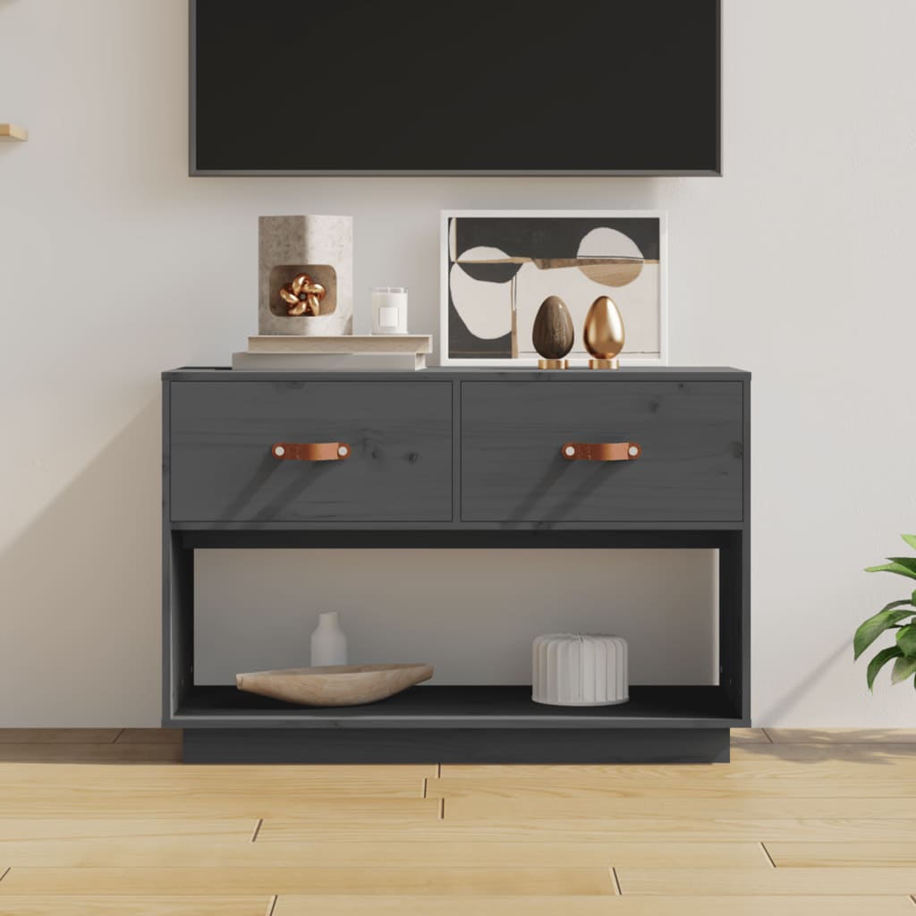 Grauer TV-Schrank 90x60cm Kiefer Massivholz