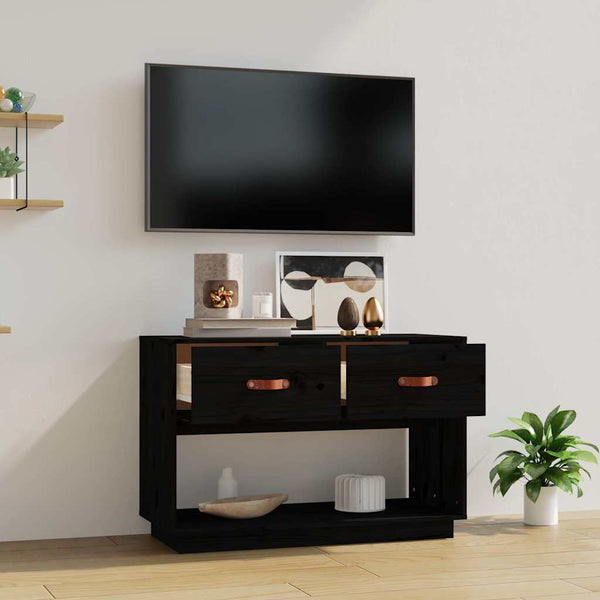Schwarzer TV-Schrank Kiefer Massivholz 90cm