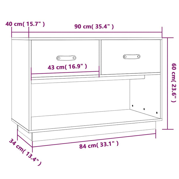 Schwarzer TV-Schrank Kiefer Massivholz 90cm
