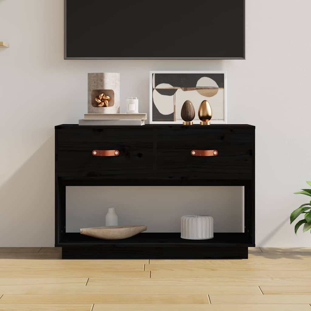 Schwarzer TV-Schrank Kiefer Massivholz 90cm