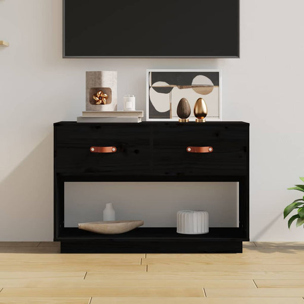Schwarzer TV-Schrank Kiefer Massivholz 90cm
