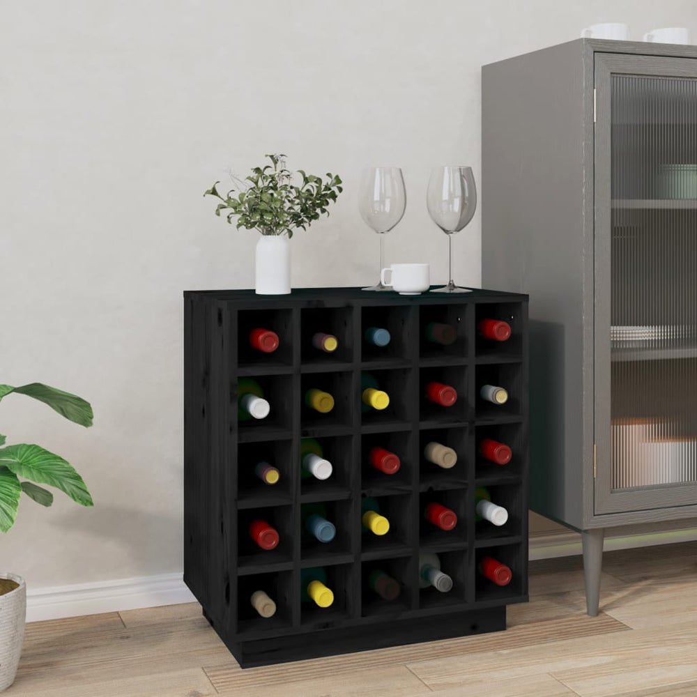 Schwarzes Weinregal aus Kiefernholz für 25 Flaschen