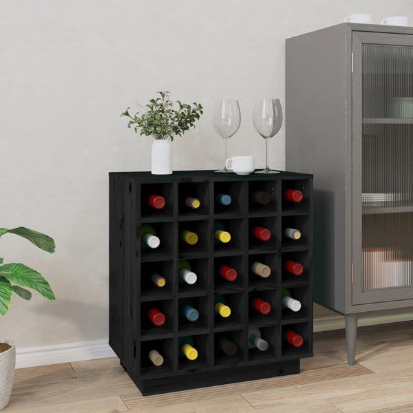 Schwarzes Weinregal aus Kiefernholz für 25 Flaschen