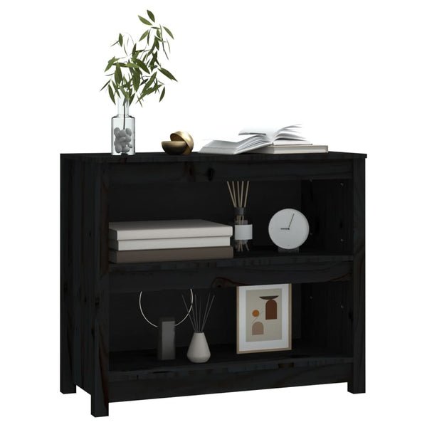 Schwarzes Kiefer Massivholz Bücherregal 80cm