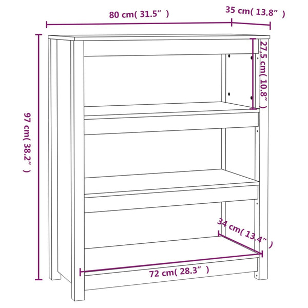 Bücherregal Weiß Kiefer Massivholz 80cm