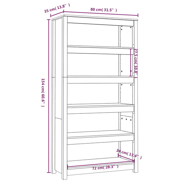 Bücherregal Honigbraun Kiefer Massivholz 80cm