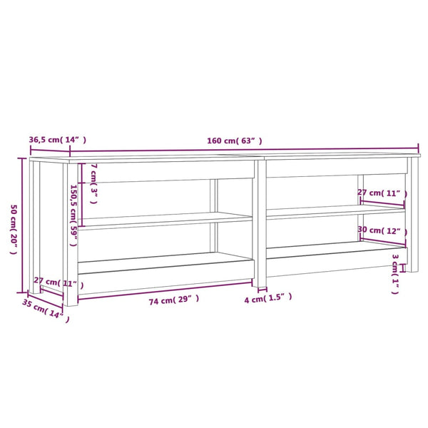 Schuhbank Kiefer Massivholz 160cm