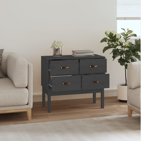Grauer Konsolenschrank 90x40x78cm Kiefer Massivholz