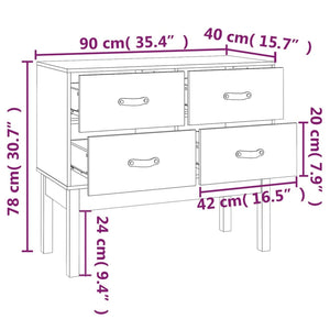 Grauer Konsolenschrank 90x40x78cm Kiefer Massivholz