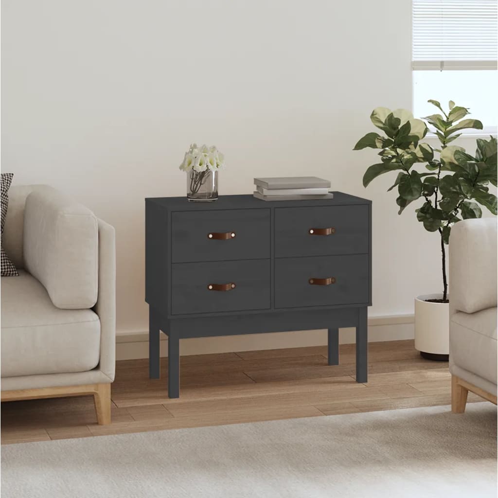 Grauer Konsolenschrank 90x40x78cm Kiefer Massivholz