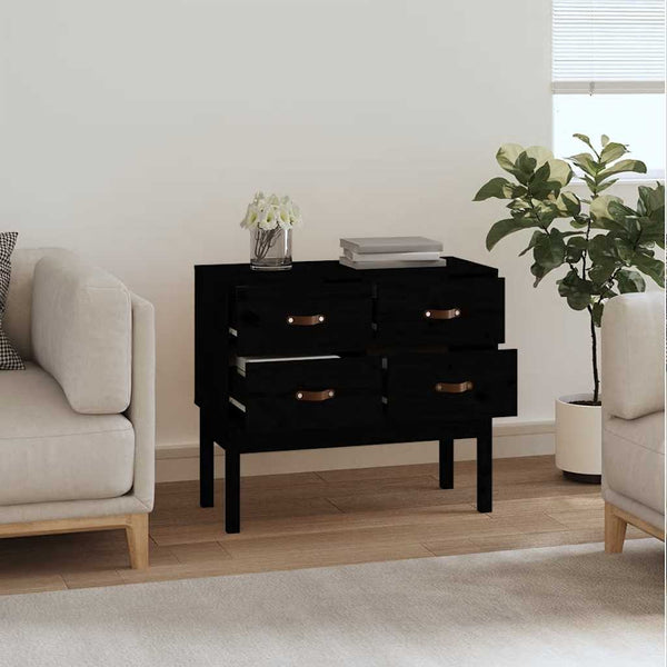 Schwarzer Konsolenschrank Kiefer Massivholz 90cm